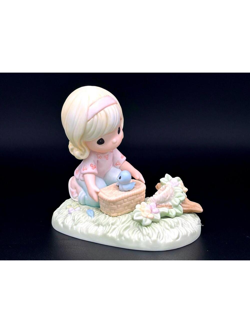Precious Moments Girl with Picnic Basket and Bird Figurine